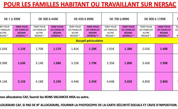 tarif centre accueil Nersac 2018