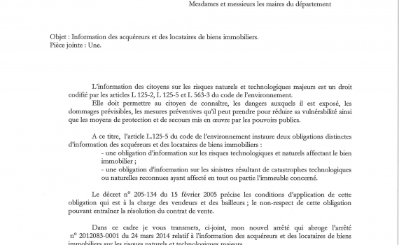 Courrier Préfecture gestion risques Nersac